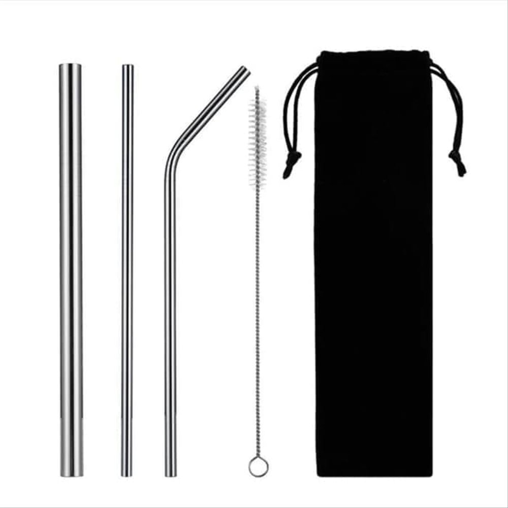 ZILLO Sedotan Stainless Set Isi 4 Pcs Sedotan Boba Sedotan Straw 4in1 Bonus Pouch Kualitas Premium