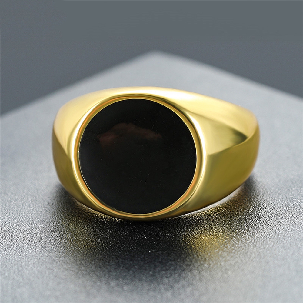 Cincin Emas 18k Warna Hitam Aksen Kristal Bahan Titanium Steel Untuk Pria Dan Wanita