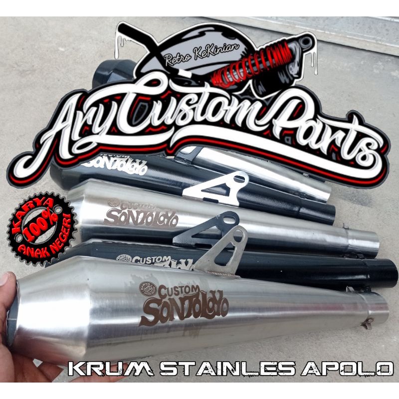 Knalpot custom Stainles w175 japstyle bobber caferacer bratstyle tiger gl pro cb 100 megapro scorpio dll besi arnium-Krum stenlis apolo