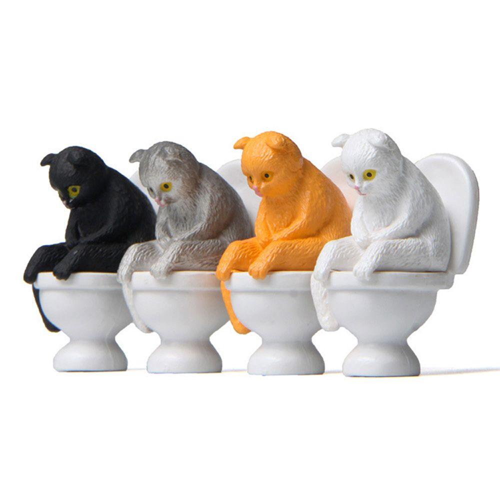 AUGUSTINA Kucing Duduk Di Closestool Toilet Simulasi Kitten Dekorasi Kue Model PVC Ornamen Kucing Figure Mainan Patung Hewan Peliharaan Desktop Ornamen