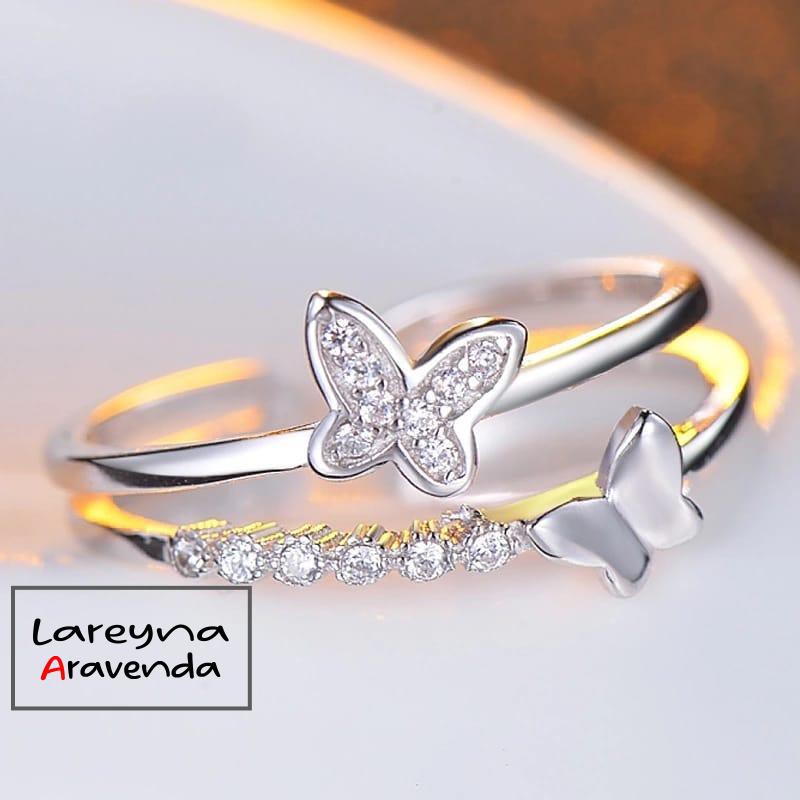 Cincin Wanita Titanium Motif Kristal Kupu Kupu Butterfly CC005