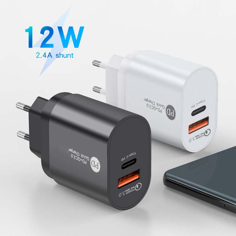 US EU PD12W Mobile Phone Fast Charging Head/ 5V2.4A PD Quick Charge Usb Charger/QC3.0 Type C Travel Wall Charger