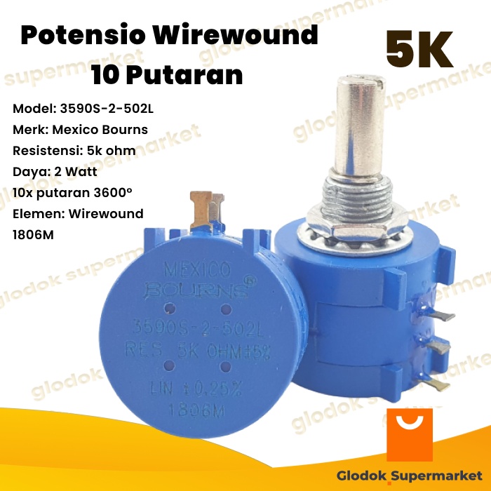 Potensio Wirewound 10 Putaran 5k Bourns Multiturn Presisi