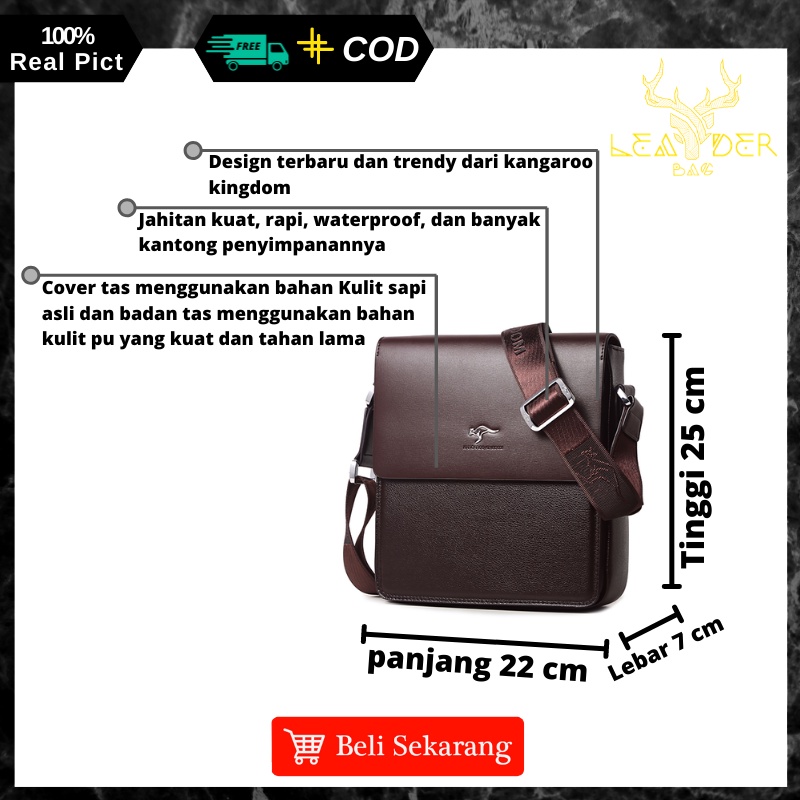 Tas Selempang Pria Kulit Asli Original New Kangaroo Kingdom Warna Hitam Dan Coklat Model Terbaru B12