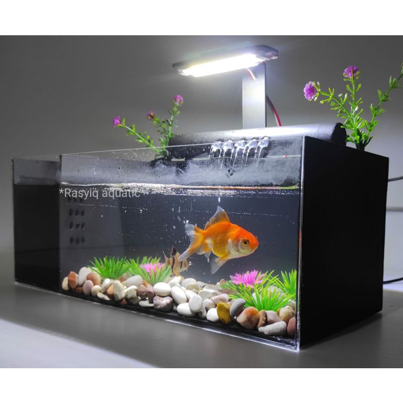 AQUARIUM KOTAK MINI AKRILIK PVC FULLSET MURAH DENGAN MESIN FILTER DAN LAMPU LED PLUS AIR MANCUR UNTU