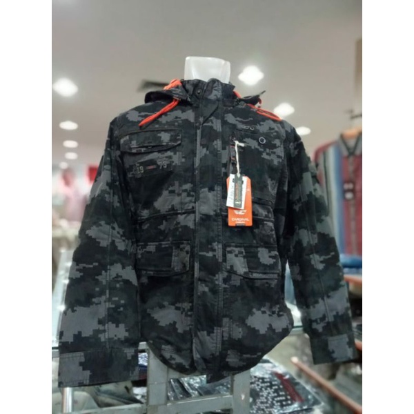 Jaket Canvas Cardinal Army Kupluk Sleting