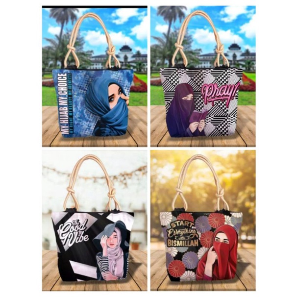 TAS Sumbu tas tote bag tali sumbu/tote hijab canvas.