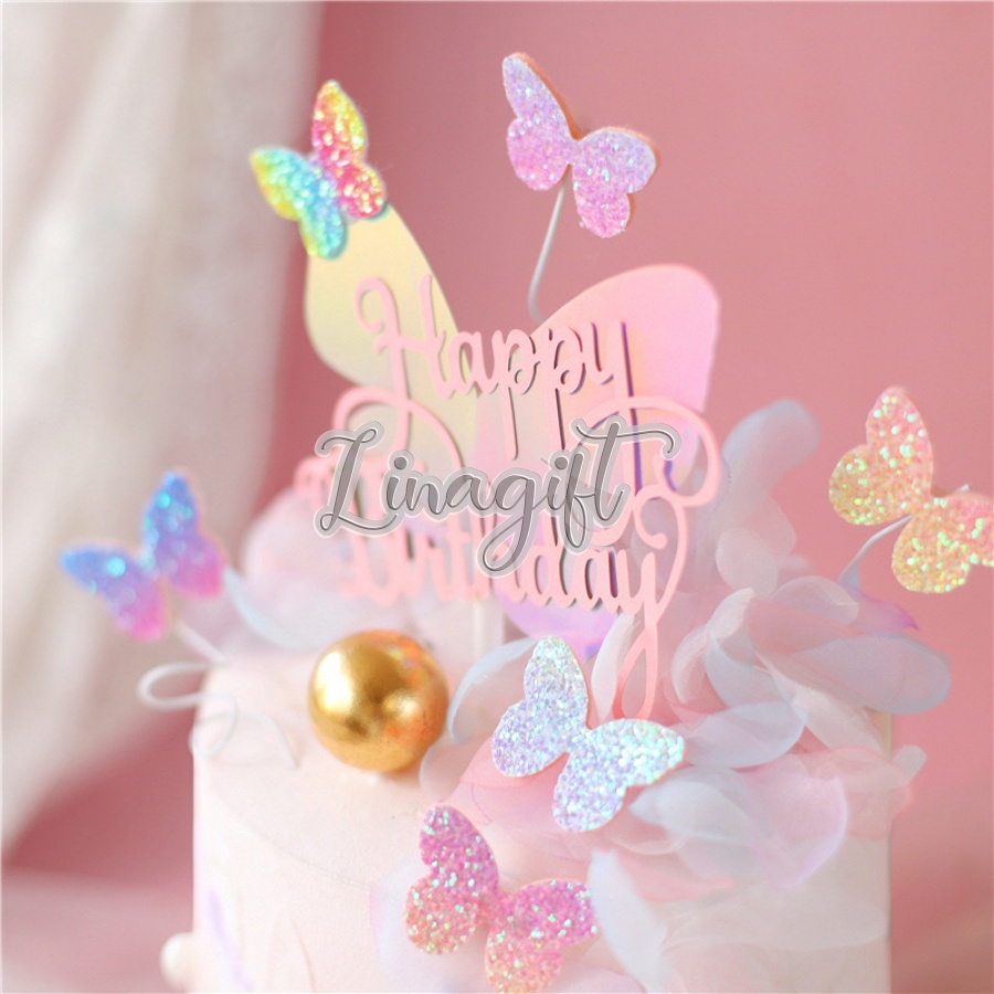 ( Set 3 Pc ) TOPPER CAKE BUTTERFLY / TOPER KUE KUPU - KUPU / HAPPY BIRTHDAY CAKE DECORATION SUPPLIES AESTHETIC / HIASAN BUKET BUNGA / AKSESORIS BOUQUET FLOWER / FLOWER WRAPPING / ACCESORIES KERTAS BUNGA / ESTETIK AEUSTHATIC