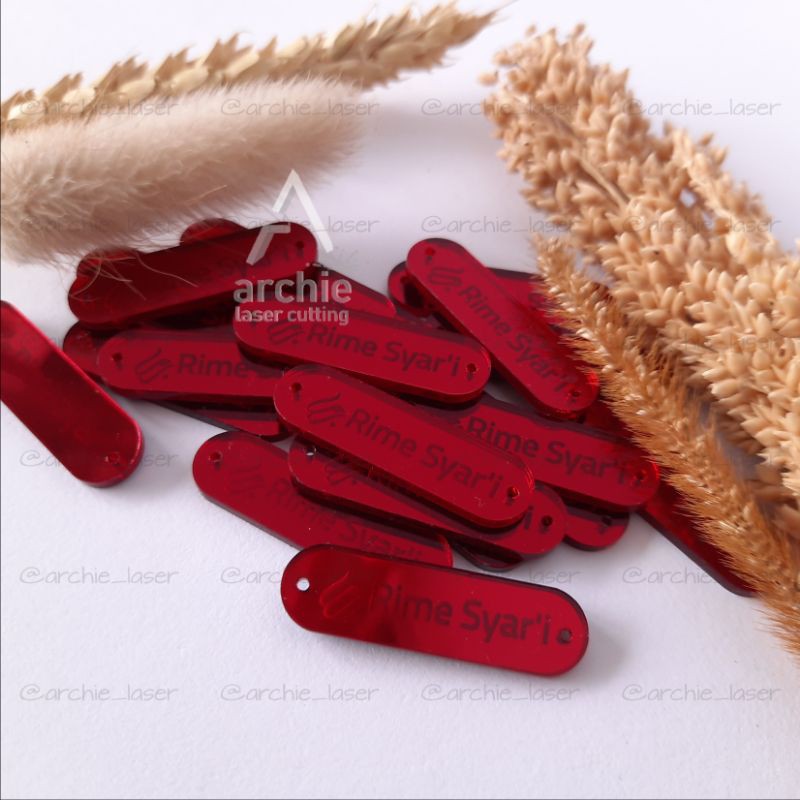 

Label Produk Akrilik Mirror RED / Label Jilbab Rebranding / Label Kerudung / Label Hijab / Tag Akrilik