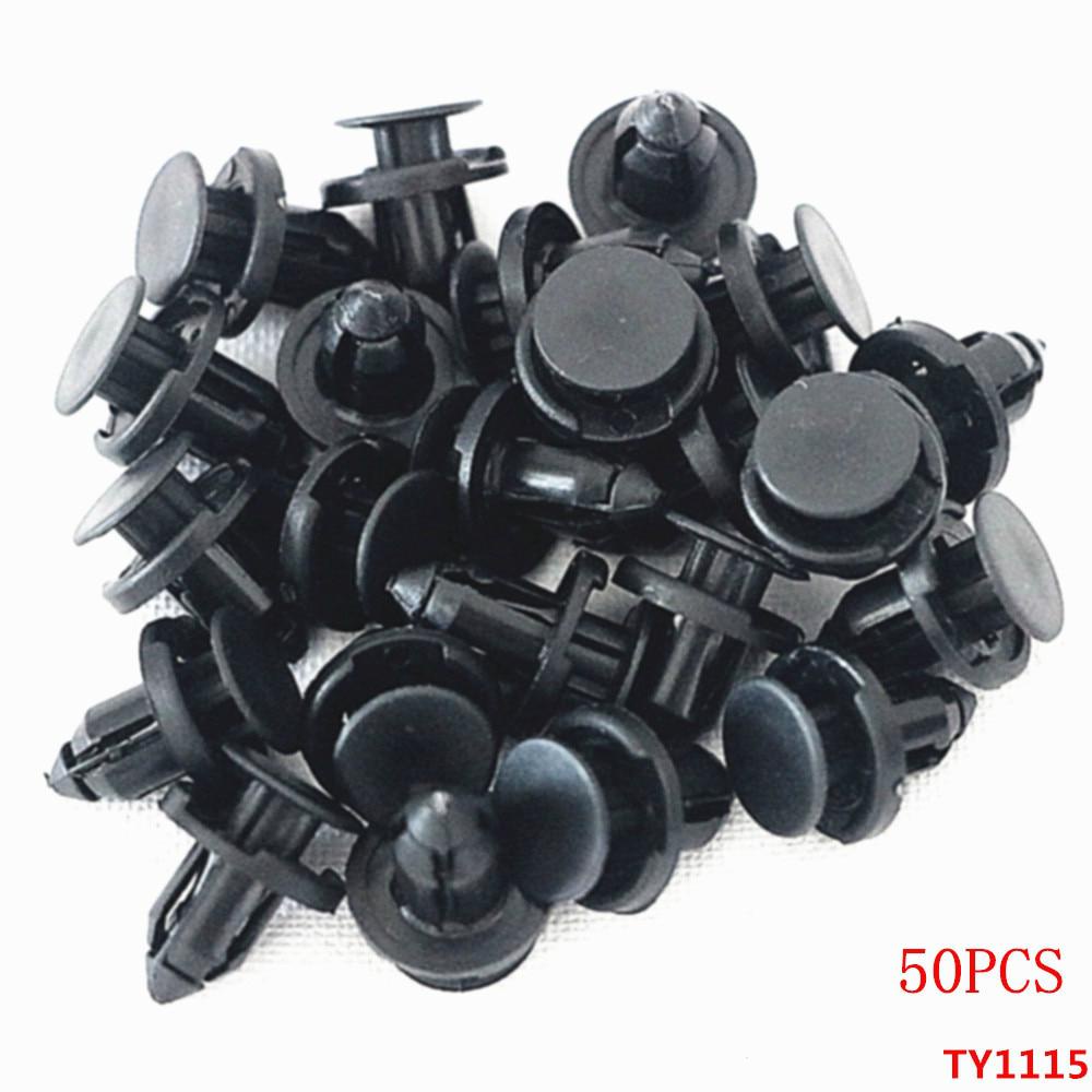 50pcs Klip Rivet Pengencang Bumper / Panel Pintu / Fender Mobil universal Diameter 8mm Bahan Plastik Warna Hitam