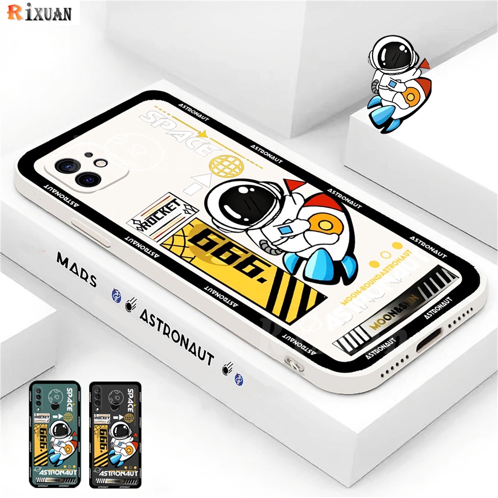 Soft Case TPU Matte Desain Roket Astronot Luar Angkasa Untuk iPhone 13 Pro Max 11 12 Xr XS 6 6S 7 8 Plus SE 2020