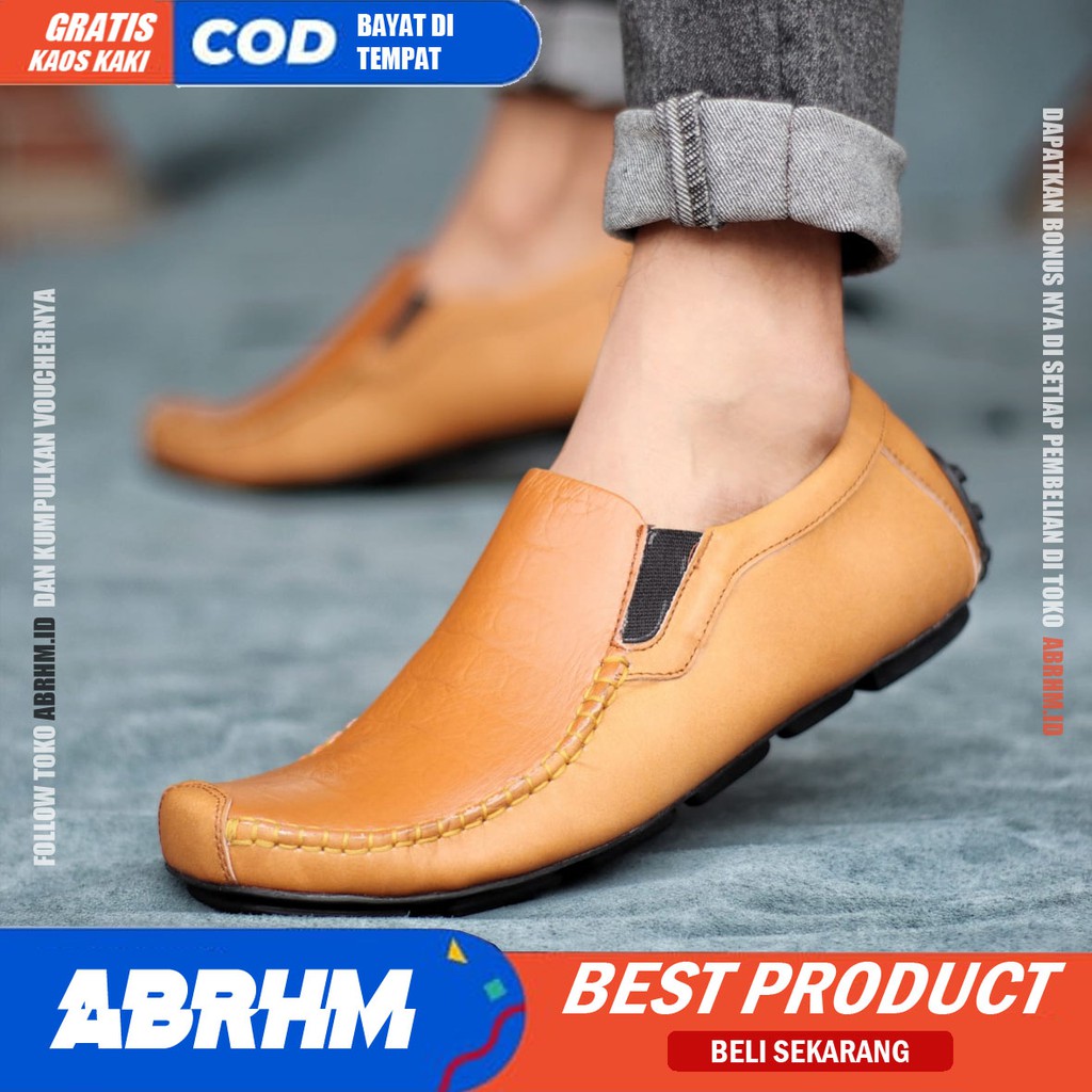 ABRHM X ASBUL Sepatu Slip On pria Kulit Asli Sepatu Pantofel Pria Kerja Sepatu Pria Casual Sepatu Kasual Kekinian Original Terlaris