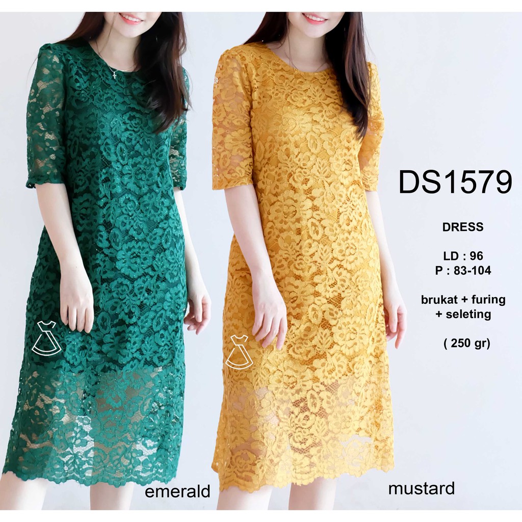 DS1579 - DRESS PESTA BRUKAT LACE PARTY DRESS MIDI WANITA