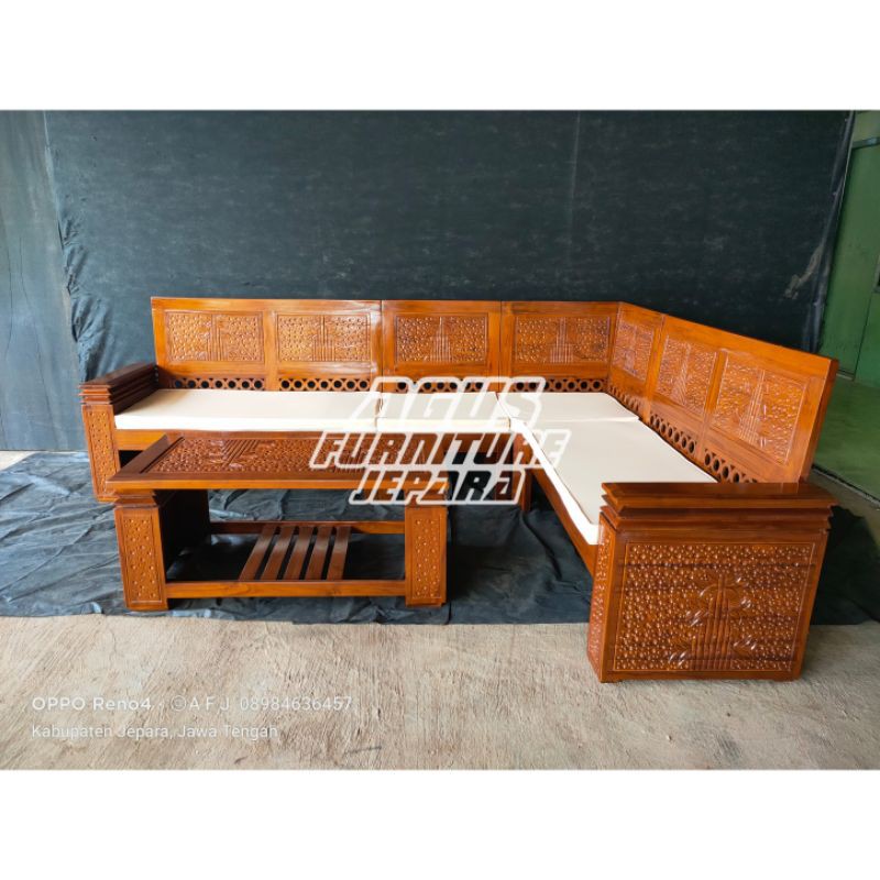 KURSI TAMU SUDUT BAMBU TUMPUK (kursi tamu murah kursi tamu jati)