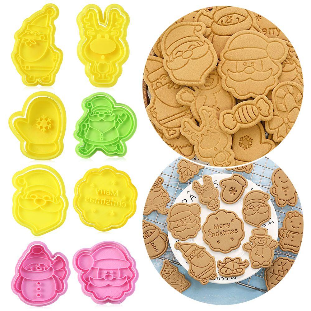 Solighter Christmas Cookie Cutter Alat Dekorasi Kue Coklat Cetakan 3D Merry Christmas Plunger