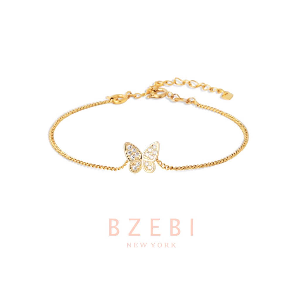 Bzebi Gelang Tangan Rantai Lapis Emas Aksen Batu Zircon Butterfly Adjustable Untuk Wanita 196b