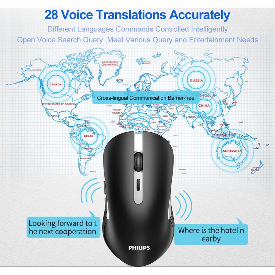 Philips M525 Wireless 2.4G Silent AI Voice Mouse Input Suara