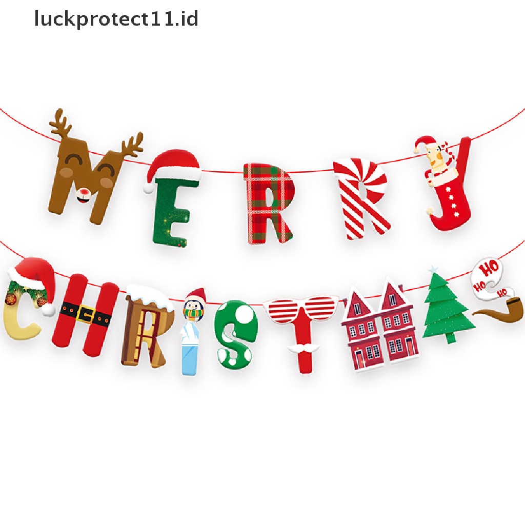 //HG&amp;ID// 1PCS Merry Christmas Banner Wall Hanging Garland Xmas Tree Pattern Bunting Flag .