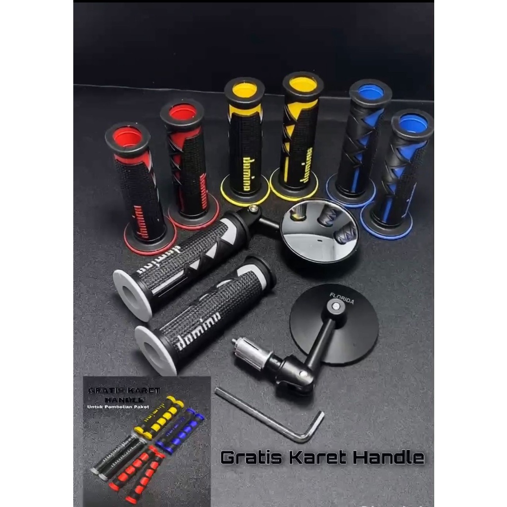 Paket 3 in 1 Spion Jalu Model Kaca Cembung + Handgrip Shark + Karet Handle Rem