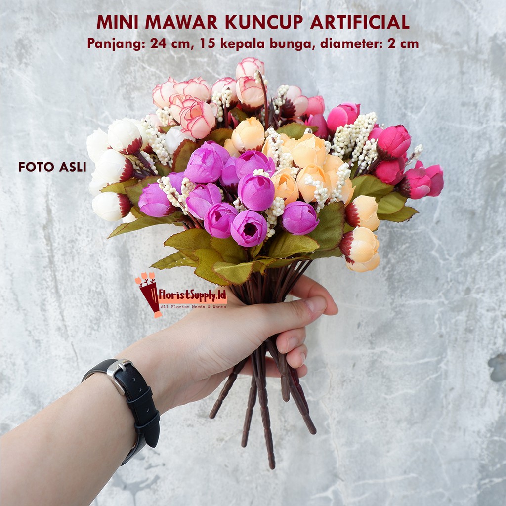 Mini Mawar Kuncup Bunga plastik / Artificial flower (1 kg isi 50 pcs)