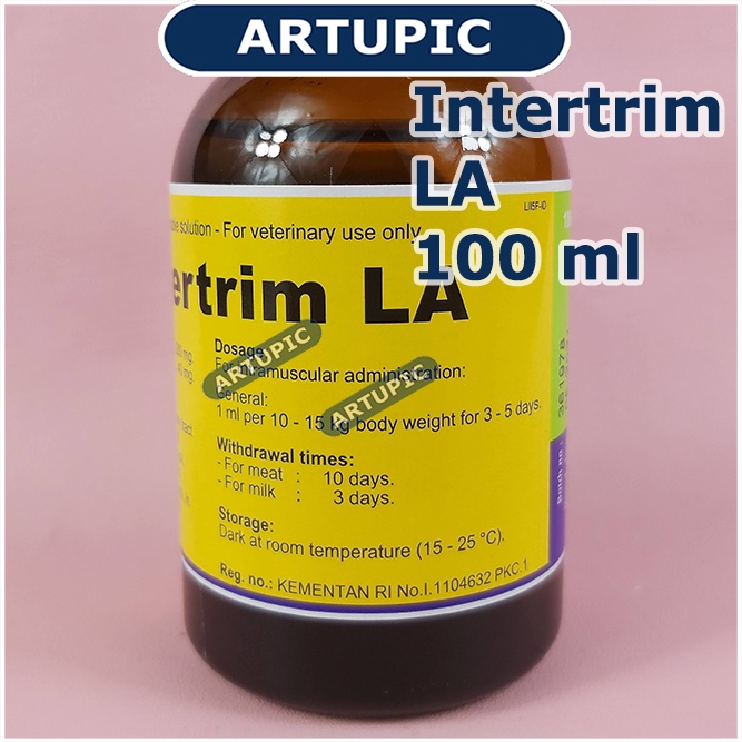 Intertrim LA 100 ml Obat infeksi pencernaan pernafasan perkencingan oleh bakteri Ecoli Haemophilus Pasteurella Salmonella Staphylococcus Streptococcus pada sapi kambing domba babi