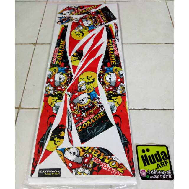 striping/lis/sticker variasi jupiter z new/Z1 "MINION ZOMBIE" merah-hitam-biru-putih