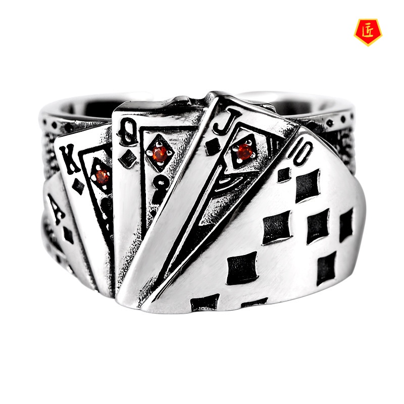 [Ready Stock]Domineering Men's Creative Poker Ring Retro Hip Hop