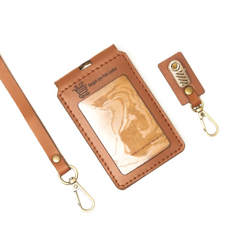 

BJP Leather08 - ID card holder name tag lanyard