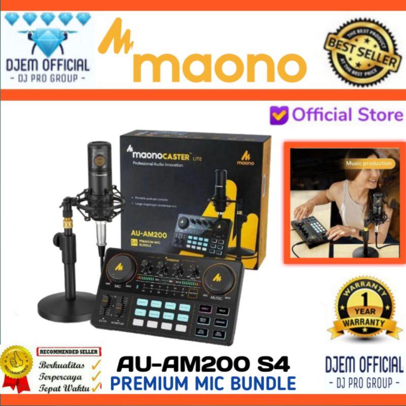 MAONO AU-AM200 S4 Premium Mic Bundle Soundcard Recording Podcast Live Streaming Maono Caster Microph