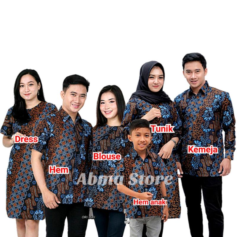 Batik Couple keluarga Sania Ruffle Ori ndoro jowi TERMURAH motif Seno biru