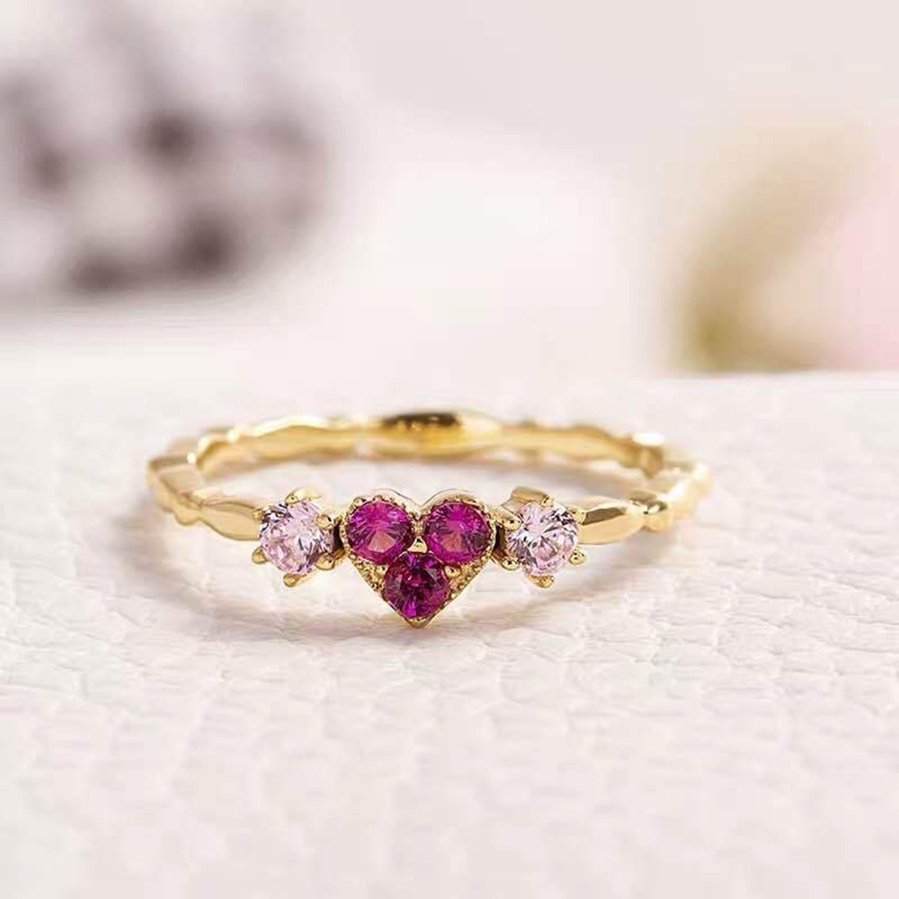 Cincin Berlian Bentuk Hati Warna Pink Untuk Wanita