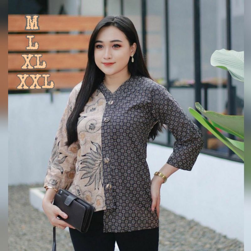 tey-17 Batik wanita ASJ SA HRB026 Kenongo Kemeja Tosca Pendek
