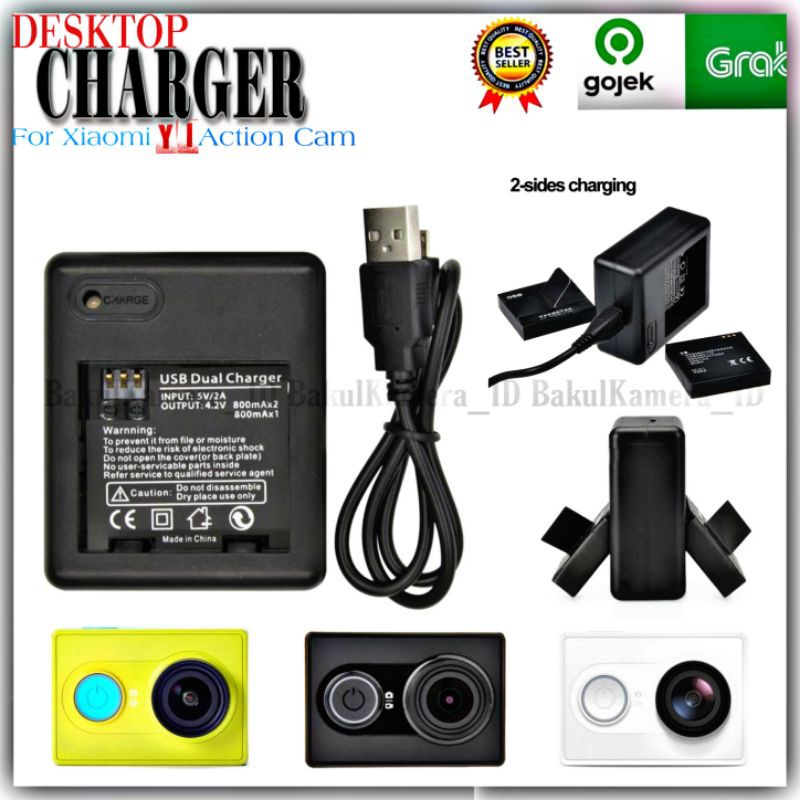 Desktop Dual Baterai Charger Xiaomi Yi Cam Inter dan Charger Xiaomi Yi Action Cam Basic China