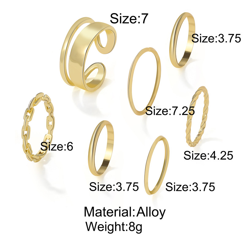 YEEZII 7pcs / Set Cincin Emas Adjustable Gaya Korea Untuk Wanita