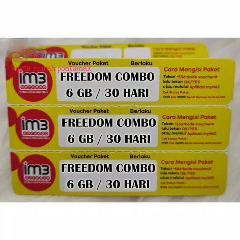 VOUCHER DATA INDOSAT 6 GB FREEDOM COMBO Vocer Isat 6gb Im3 M3