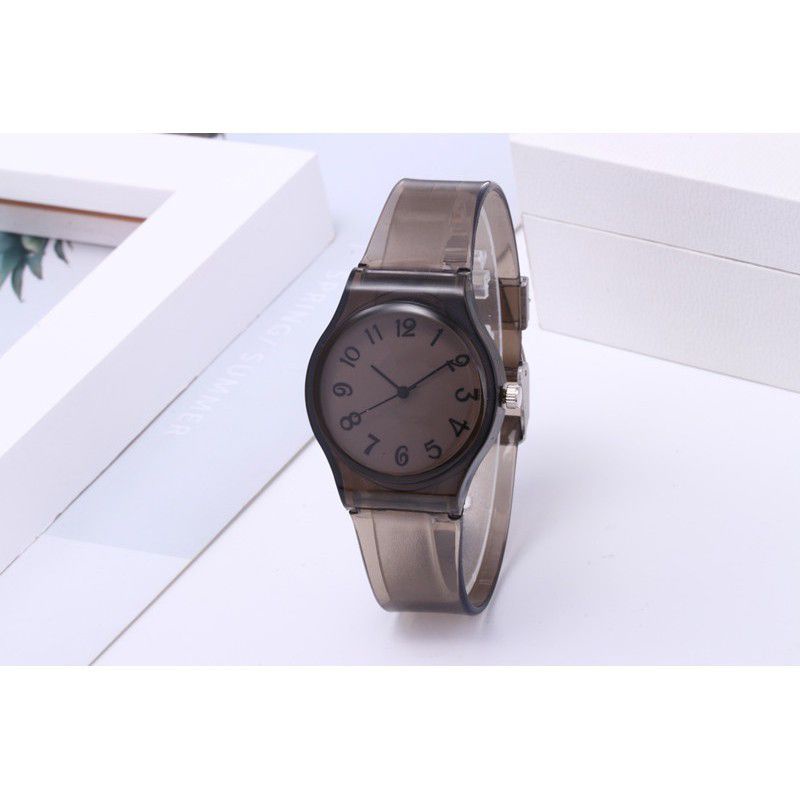 Jam Tangan Karet Transparan Jam Fashion Pria Wanita 4g4-Hitam