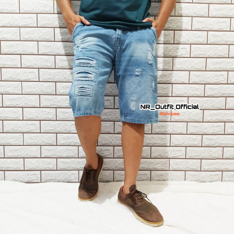 Celana Ripped Jeans Sobek Pendek Pria High Quality Distro Cowok 27-38