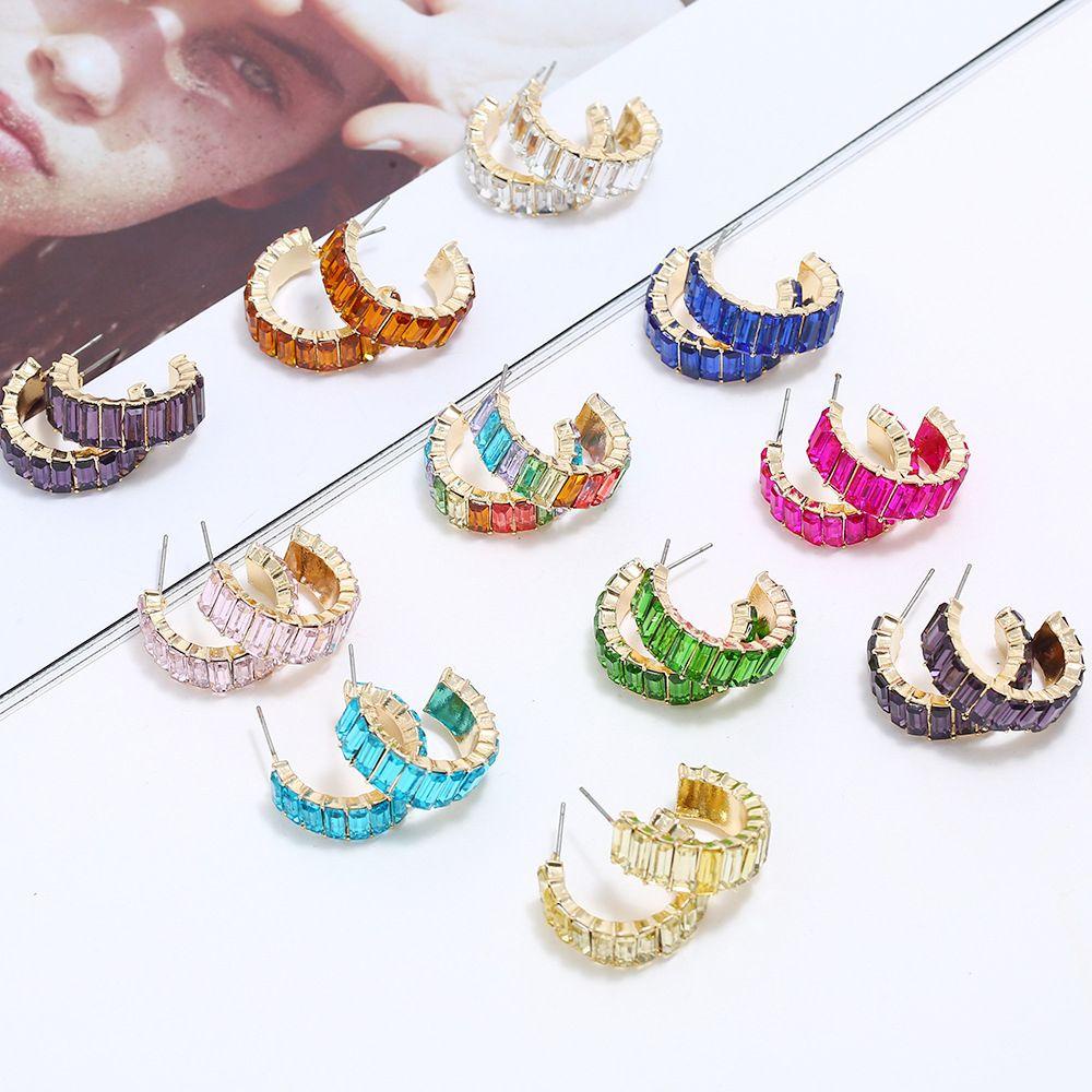 Mxbeauty Wanita Birthstone Earrings Manis Baroque Pesta Bentuk C Pola Noda Noda Temperamen Anting Kristal Mengkilap