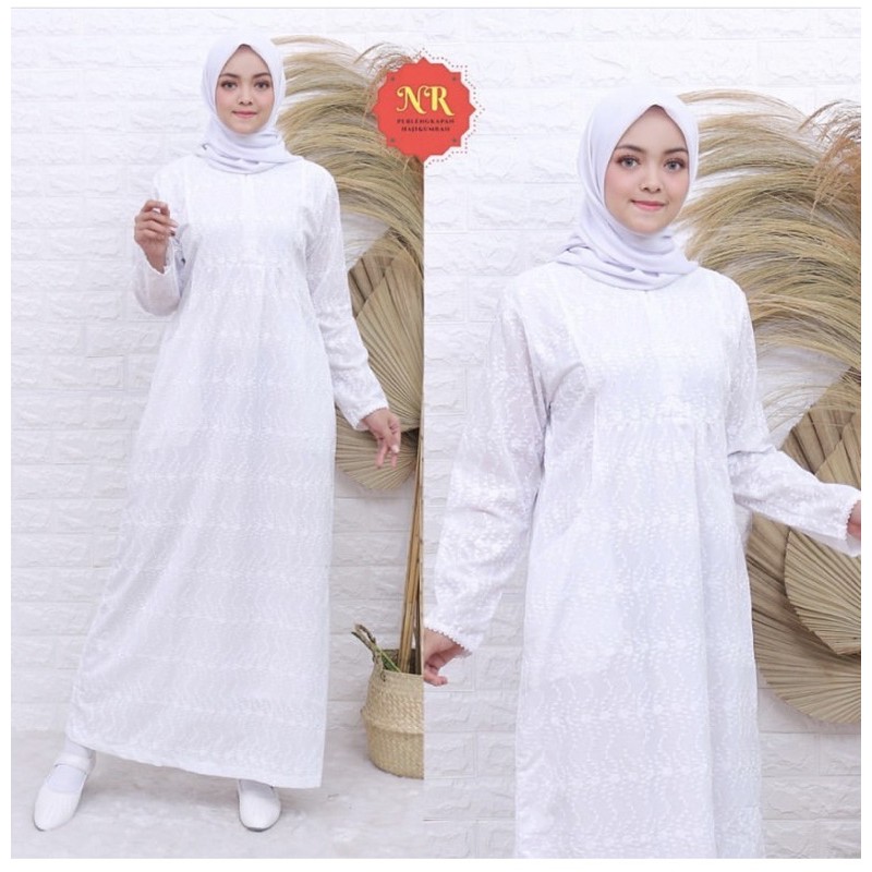 GAMIS PUTIH WANITA UMRAH DAN HAJI / PERLENGKAPAN  HAJI UMROH  ( SK2 STANDAR )/ GAMIS IHROM / BUSANA MUSLIM WANITA UKURAN STANDAR DAN JUMBO