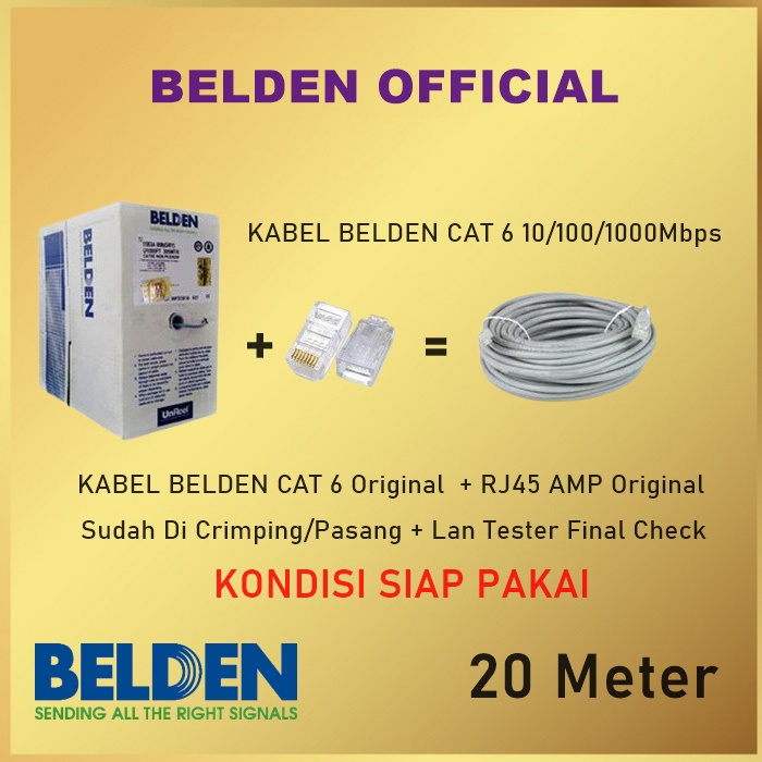 Kabel Lan Belden Cat 6 USA Eceran Cable UTP Cat6 Siap Pakai 20 Meter