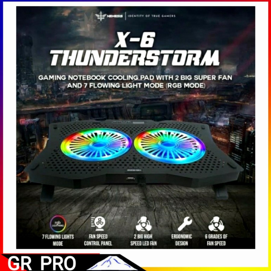 Cooling pad NYK NEMESIS x6 / Coolingpad notebook Gaming Nyk X-6 Thunderstorm rgb 2 fan - Cooling pad