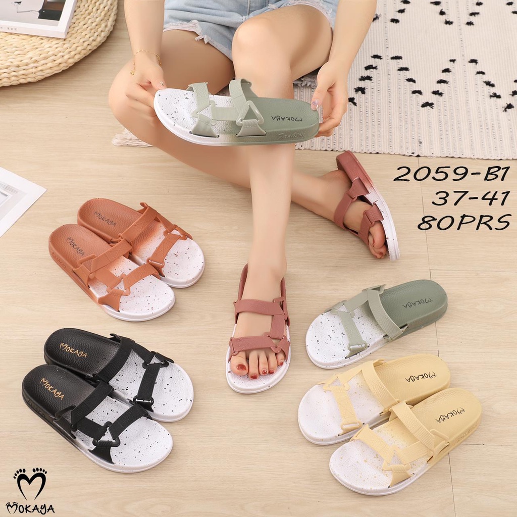 [BEST SELLER] Sandal Slop Jelly Semi Gunung Wanita Warna Sembur Tali Sambung Keren Import Mokaya / Size 37-41 (2059-B1)