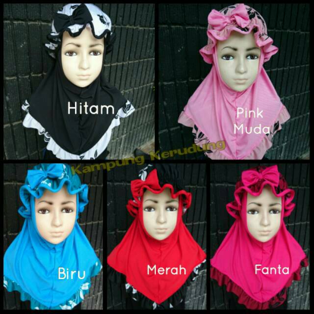 Jilbab Anak Pita Topi Bunga (topi bisa dilepas) 2 in 1 jilbab bayi balita lucu