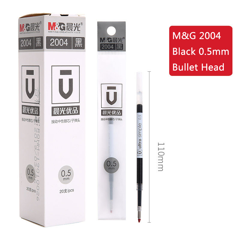 [Ready Stock] M&amp;G 20 Pcs Retractable Gel Pen Refill 0.5mm Black / Red / Blue Ink Bullet Tip Spring Type Push Pen Refill