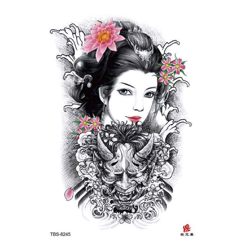 Tatto temporer TBS Baru Ukiyo-e Geisha Fashion Khusus Buatan Tato Lengan Setengah Air MODEL TBS-8245