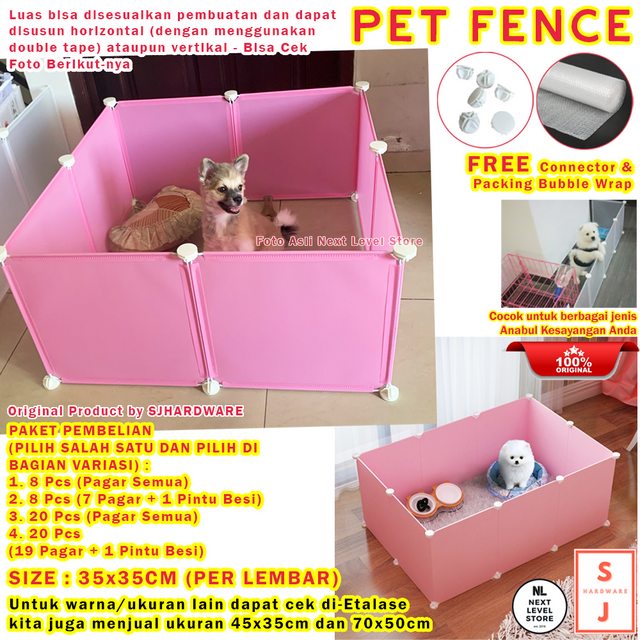 SJHardware Pet Fence Kandang Anjing Kucing Kelinci Pagar Plastik PINK -  Small Size 35x35cm