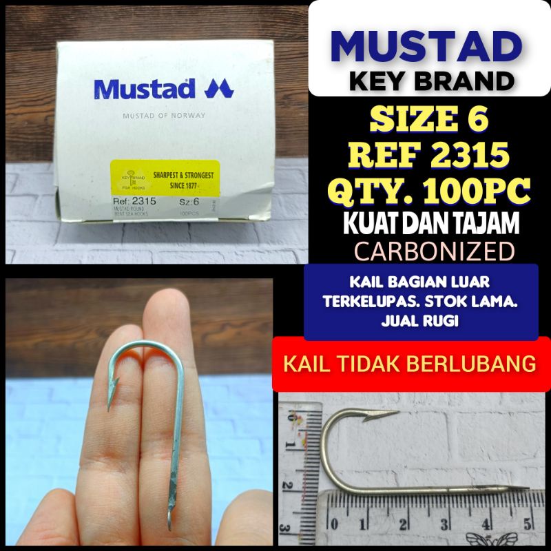 MUSTAD HOOK SIZE 6 REF.2315 QTY.100PC TANPA LUBANG HOOKS KAIL PANCING CAP KUNCI KAIL MUSTAD KAIL MAN