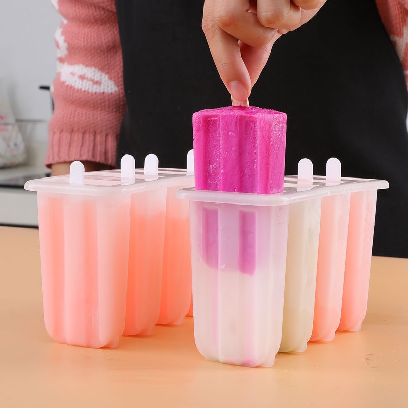 1 Set Cetakan Es Loli / Jus Buah Homemade DIY Bahan Plastik PP Food Grade 4 Sel Dengan Stick