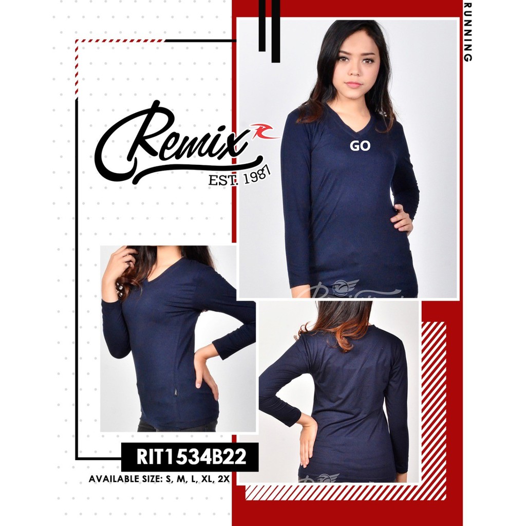 gof REMIX By (CARDINAL)   KAOS OBLONG Wanita T-Shirt Lengan Panjang Kerah V-Neck