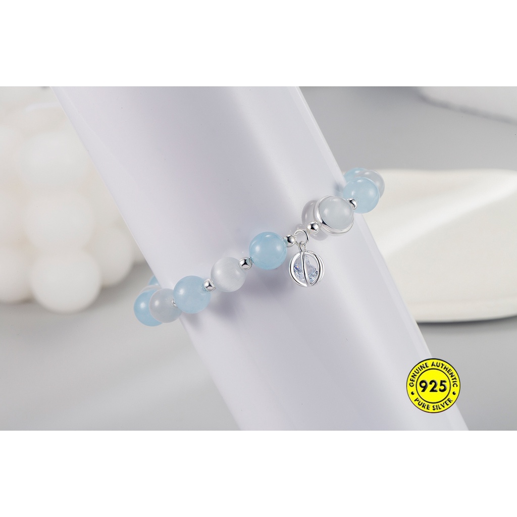 Gelang Kristal Opal Biru Laut Bahan S925 Silver Untuk Wanita